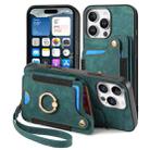 For iPhone 16 Pro Max Retro Skin-feel Ring Multi-card Wallet Phone Case(Green) - 2