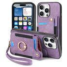 For iPhone 16 Pro Max Retro Skin-feel Ring Multi-card Wallet Phone Case(Purple) - 2