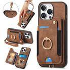 For iPhone 16 Pro Max Retro Skin-feel Ring Multi-card Wallet Phone Case(Brown) - 1