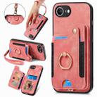 For iPhone 16e Retro Skin-feel Ring Multi-card Wallet Phone Case(Pink) - 1