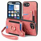 For iPhone 16e Retro Skin-feel Ring Multi-card Wallet Phone Case(Pink) - 2