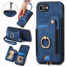 For iPhone 16e Retro Skin-feel Ring Multi-card Wallet Phone Case(Blue) - 1