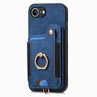 For iPhone 16e Retro Skin-feel Ring Multi-card Wallet Phone Case(Blue) - 3