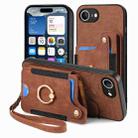 For iPhone 16e Retro Skin-feel Ring Multi-card Wallet Phone Case(Brown) - 2