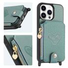 For iPhone 15 Pro Crossbody Love Zipper Leather Back Phone Case(Green) - 1