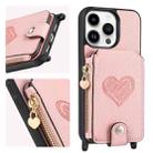 For iPhone 15 Pro Crossbody Love Zipper Leather Back Phone Case(Pink) - 1