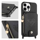 For iPhone 15 Pro Crossbody Love Zipper Leather Back Phone Case(Black) - 1