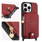 For iPhone 15 Pro Crossbody Love Zipper Leather Back Phone Case(Red) - 1