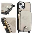 For iPhone 15 Crossbody Love Zipper Leather Back Phone Case(White) - 1