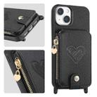 For iPhone 15 Crossbody Love Zipper Leather Back Phone Case(Black) - 1