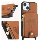 For iPhone 15 Crossbody Love Zipper Leather Back Phone Case(Brown) - 1