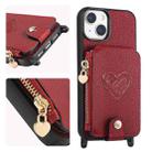 For iPhone 15 Crossbody Love Zipper Leather Back Phone Case(Red) - 1