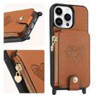 For iPhone 15 Pro Max Crossbody Love Zipper Leather Back Phone Case(Brown) - 1