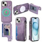 For iPhone 15 Magsafe Zipper RFID Wallet All-inclusive Shockrpoof Phone Case(Purple) - 1