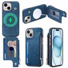 For iPhone 15 Magsafe Zipper RFID Wallet All-inclusive Shockrpoof Phone Case(Blue) - 1
