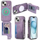 For iPhone 15 Plus Magsafe Zipper RFID Wallet All-inclusive Shockrpoof Phone Case(Purple) - 1