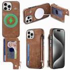 For iPhone 15 Pro Max Magsafe Zipper RFID Wallet All-inclusive Shockrpoof Phone Case(Brown) - 1
