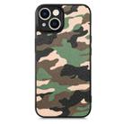 For iPhone 15 Pro Retro Camouflage Leather Back Phone Case(Green) - 1