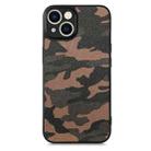For iPhone 15 Pro Retro Camouflage Leather Back Phone Case(Brown) - 1