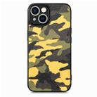 For iPhone 15 Plus Retro Camouflage Leather Back Phone Case(Yellow) - 1