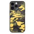 For iPhone 15 Retro Camouflage Leather Back Phone Case(Yellow) - 1