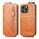 For iPhone 16 Pro Zipper Wallet Vertical Flip Leather Phone Case(Brown) - 2