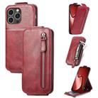 For iPhone 16 Pro Zipper Wallet Vertical Flip Leather Phone Case(Red) - 1