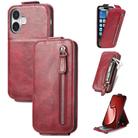 For iPhone 16 Plus Zipper Wallet Vertical Flip Leather Phone Case(Red) - 1