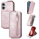 For iPhone 16 Plus Zipper Wallet Vertical Flip Leather Phone Case(Rose Gold) - 1