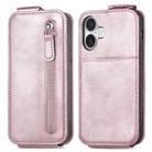 For iPhone 16 Plus Zipper Wallet Vertical Flip Leather Phone Case(Rose Gold) - 2