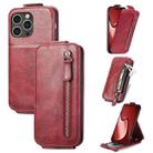 For iPhone 16 Pro Max Zipper Wallet Vertical Flip Leather Phone Case(Red) - 1