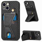 For iPhone 15 Carbon Fiber Wallet Flip Card K-shaped Holder Phone Case(Black) - 1