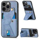 For iPhone 15 Pro Carbon Fiber Wallet Flip Card K-shaped Holder Phone Case(Blue) - 1