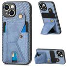 For iPhone 15 Plus Carbon Fiber Wallet Flip Card K-shaped Holder Phone Case(Blue) - 1