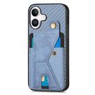 For iPhone 16 Carbon Fiber Wallet Flip Card K-shaped Holder Phone Case(Blue) - 2