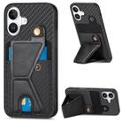 For iPhone 16 Plus Carbon Fiber Wallet Flip Card K-shaped Holder Phone Case(Black) - 1