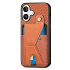 For iPhone 16 Plus Carbon Fiber Wallet Flip Card K-shaped Holder Phone Case(Brown) - 2