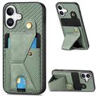 For iPhone 16 Plus Carbon Fiber Wallet Flip Card K-shaped Holder Phone Case(Green) - 1