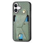 For iPhone 16 Plus Carbon Fiber Wallet Flip Card K-shaped Holder Phone Case(Green) - 2