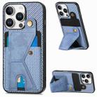 For iPhone 16 Pro Carbon Fiber Wallet Flip Card K-shaped Holder Phone Case(Blue) - 1