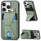 For iPhone 16 Pro Carbon Fiber Wallet Flip Card K-shaped Holder Phone Case(Green) - 1