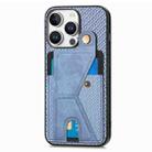 For iPhone 16 Pro Max Carbon Fiber Wallet Flip Card K-shaped Holder Phone Case(Blue) - 2