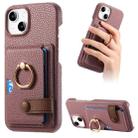For iPhone 15 Plus Litchi Leather Oil Edge Ring Card Back Phone Case(Jujube apricot) - 1