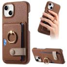 For iPhone 15 Plus Litchi Leather Oil Edge Ring Card Back Phone Case(Brown) - 1