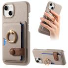 For iPhone 15 Plus Litchi Leather Oil Edge Ring Card Back Phone Case(Khaki) - 1