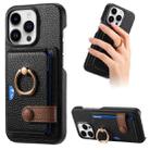 For iPhone 15 Pro Litchi Leather Oil Edge Ring Card Back Phone Case(Black) - 1