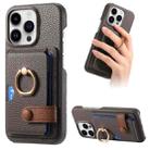 For iPhone 15 Pro Litchi Leather Oil Edge Ring Card Back Phone Case(Grey) - 1