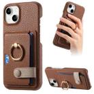 For iPhone 13 mini Litchi Leather Oil Edge Ring Card Back Phone Case(Brown) - 1