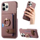 For iPhone 11 Pro Max Litchi Leather Oil Edge Ring Card Back Phone Case(Jujube Apricot) - 1