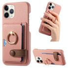 For iPhone 11 Pro Max Litchi Leather Oil Edge Ring Card Back Phone Case(Pink) - 1